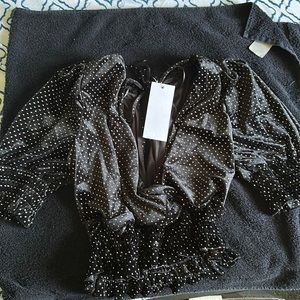 Lush , black v neck party or causal shirt , crop